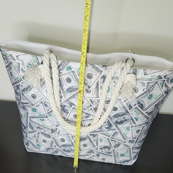 Canvas Tote Bag with Dollar Print - Picture 7 of 12